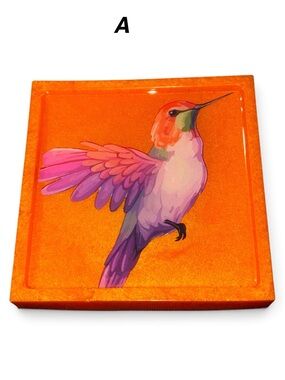 NORE'S NOVELTIES Single Handcrafted Square Coaster “HUMMINGBIRD” Choose A or B